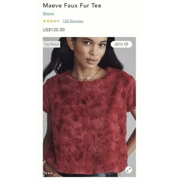 NWT Size L- Anthropologie Maeve faux-fur tee in Chocolate (NWT US$ 120) - Picture 11 of 16